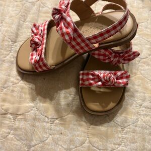 Cat & Jack Red and Tan Sandals with Gingham Pattern